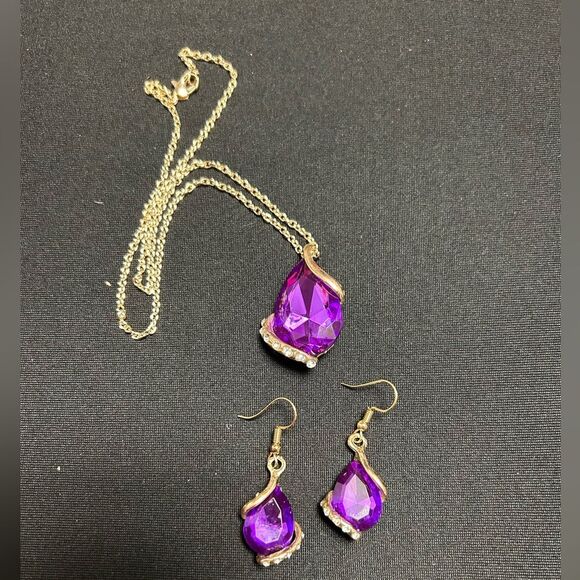 New 3Pcs Fashion Women Rhinestone Pendant Necklace Hook Earrings Jewelry Set - Picture 2 of 6